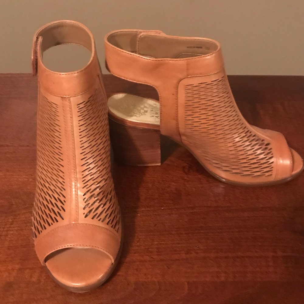 Vince Camuto  tan leather boot with peep toe.